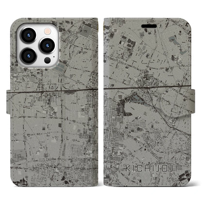【吉祥寺（東京都）】地図柄iPhoneケース（手帳タイプ）モノトーン・iPhone 13 Pro 用