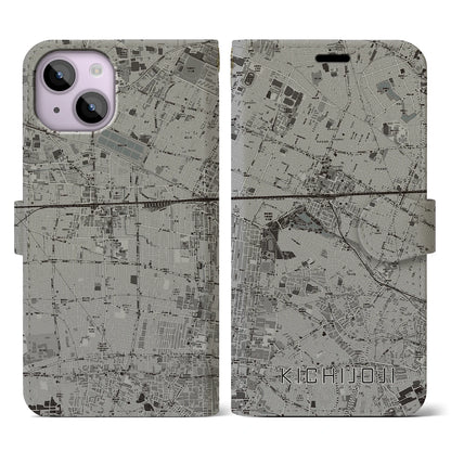 【吉祥寺（東京都）】地図柄iPhoneケース（手帳タイプ）モノトーン・iPhone 14 用