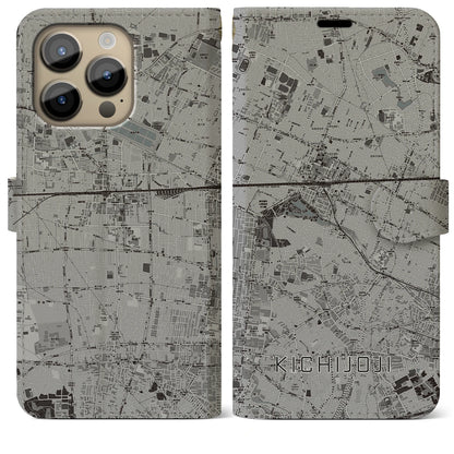 【吉祥寺（東京都）】地図柄iPhoneケース（手帳タイプ）モノトーン・iPhone 14 Pro Max 用
