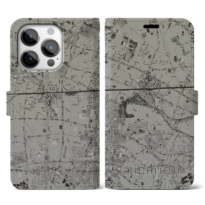 【吉祥寺（東京都）】地図柄iPhoneケース（手帳タイプ）モノトーン・iPhone 14 Pro 用