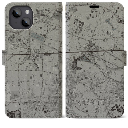 【吉祥寺（東京都）】地図柄iPhoneケース（手帳タイプ）モノトーン・iPhone 14 Plus 用