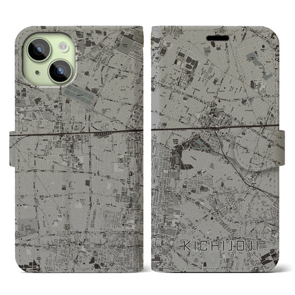 【吉祥寺（東京都）】地図柄iPhoneケース（手帳タイプ）モノトーン・iPhone 15 用