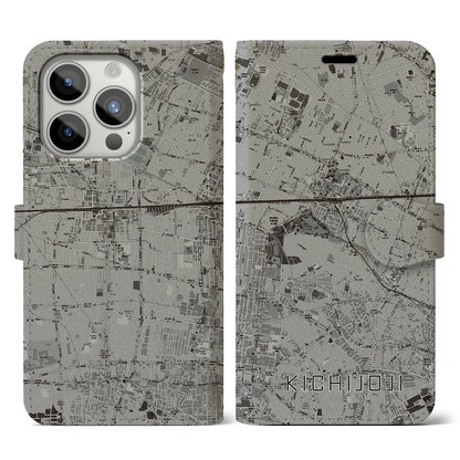 【吉祥寺（東京都）】地図柄iPhoneケース（手帳タイプ）モノトーン・iPhone 15 Pro 用