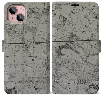 【吉祥寺（東京都）】地図柄iPhoneケース（手帳タイプ）モノトーン・iPhone 15 Plus 用
