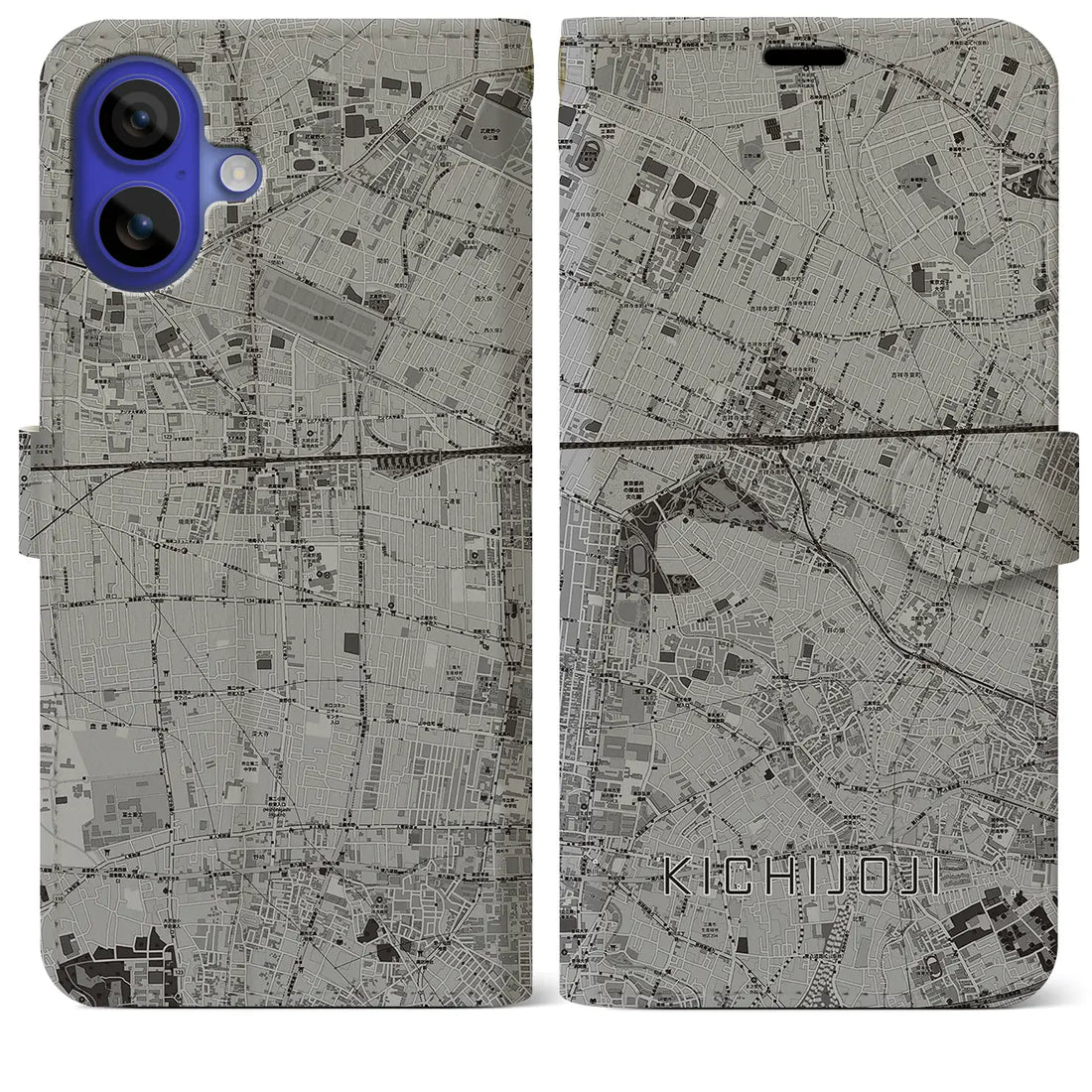 【吉祥寺(東京都)】地図柄iPhoneケース(手帳タイプ)モノトーン・iPhone 16 Pro Max 用