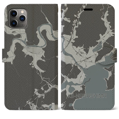 【紀伊長島（三重県）】地図柄iPhoneケース（手帳タイプ）モノトーン・iPhone 11 Pro Max 用