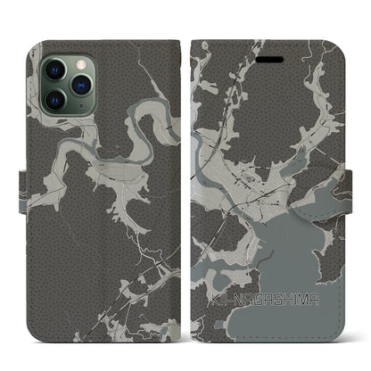 【紀伊長島（三重県）】地図柄iPhoneケース（手帳タイプ）モノトーン・iPhone 11 Pro 用