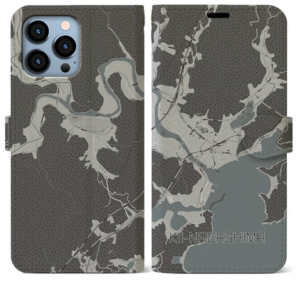 【紀伊長島（三重県）】地図柄iPhoneケース（手帳タイプ）モノトーン・iPhone 13 Pro Max 用