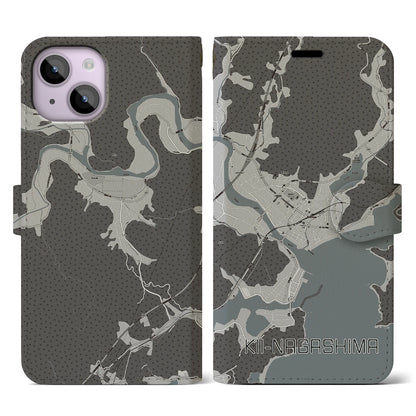 【紀伊長島（三重県）】地図柄iPhoneケース（手帳タイプ）モノトーン・iPhone 14 用