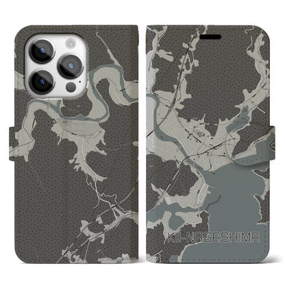 【紀伊長島（三重県）】地図柄iPhoneケース（手帳タイプ）モノトーン・iPhone 14 Pro 用