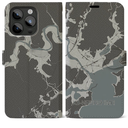 【紀伊長島（三重県）】地図柄iPhoneケース（手帳タイプ）モノトーン・iPhone 15 Pro Max 用