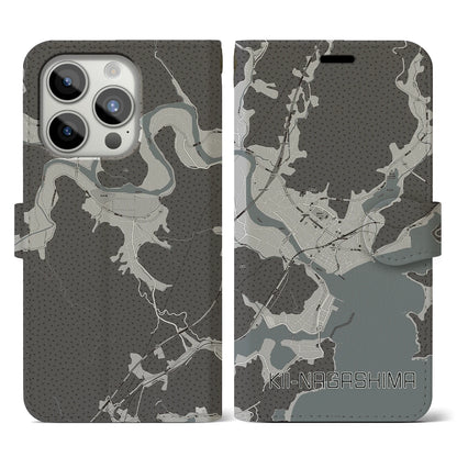 【紀伊長島（三重県）】地図柄iPhoneケース（手帳タイプ）モノトーン・iPhone 15 Pro 用