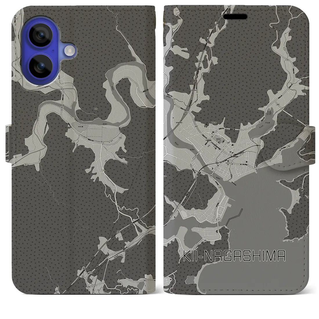 【紀伊長島(三重県)】地図柄iPhoneケース(手帳タイプ)モノトーン・iPhone 16 Pro Max 用