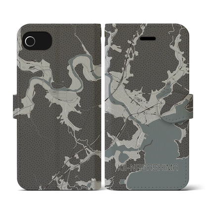 【紀伊長島（三重県）】地図柄iPhoneケース（手帳タイプ）モノトーン・iPhone SE（第3 / 第2世代） / 8 / 7 / 6s / 6 用