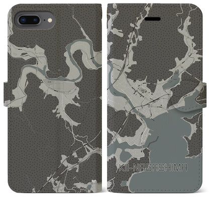 【紀伊長島（三重県）】地図柄iPhoneケース（手帳タイプ）モノトーン・iPhone 8Plus /7Plus / 6sPlus / 6Plus 用