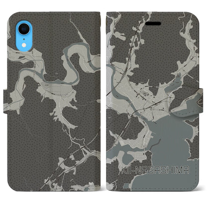 【紀伊長島（三重県）】地図柄iPhoneケース（手帳タイプ）モノトーン・iPhone XR 用