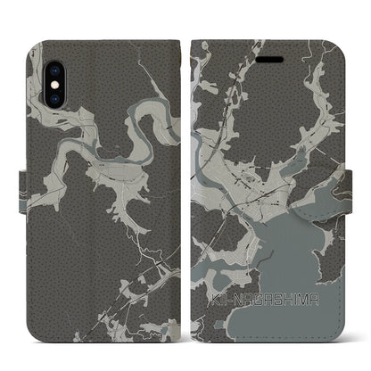 【紀伊長島（三重県）】地図柄iPhoneケース（手帳タイプ）モノトーン・iPhone XS / X 用