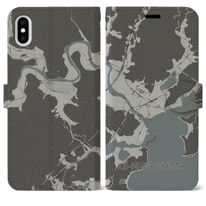 【紀伊長島（三重県）】地図柄iPhoneケース（手帳タイプ）モノトーン・iPhone XS Max 用