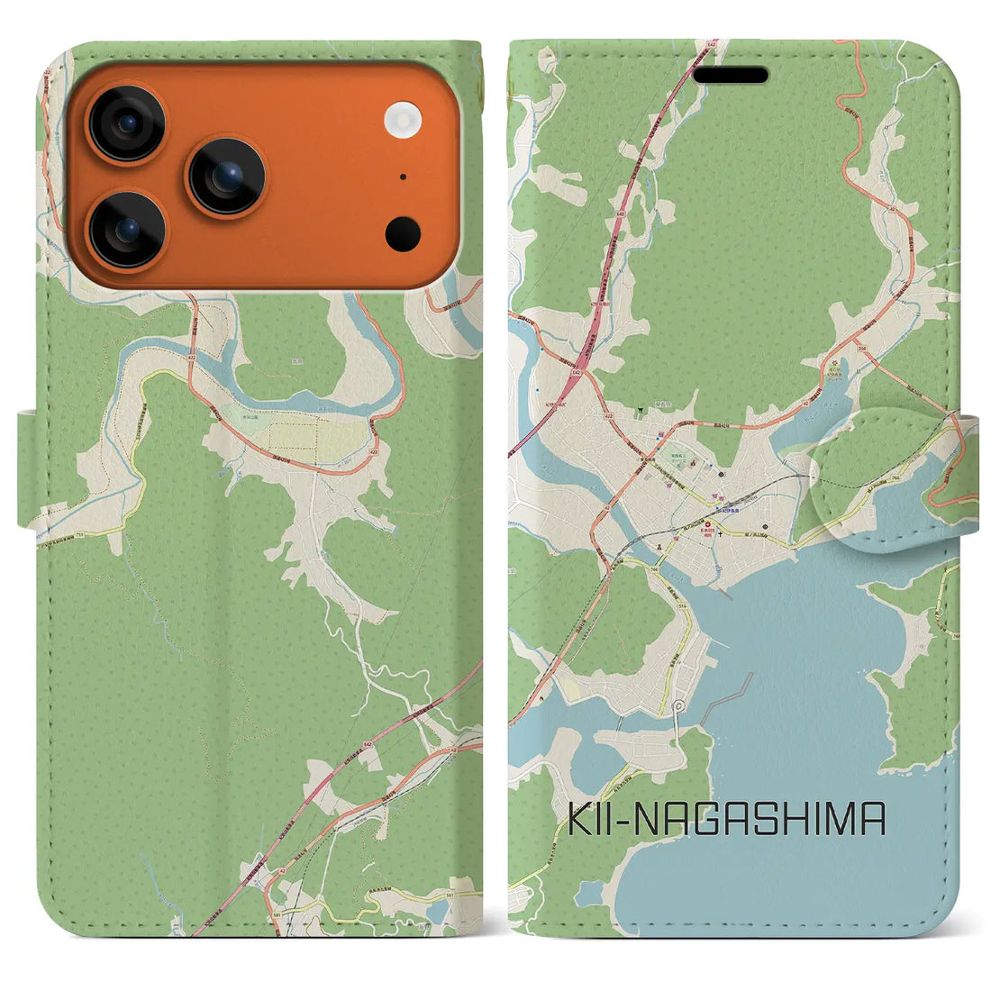 【紀伊長島（三重県）】地図柄iPhoneケース（手帳タイプ）ナチュラル・iPhone 17 Pro Max 用