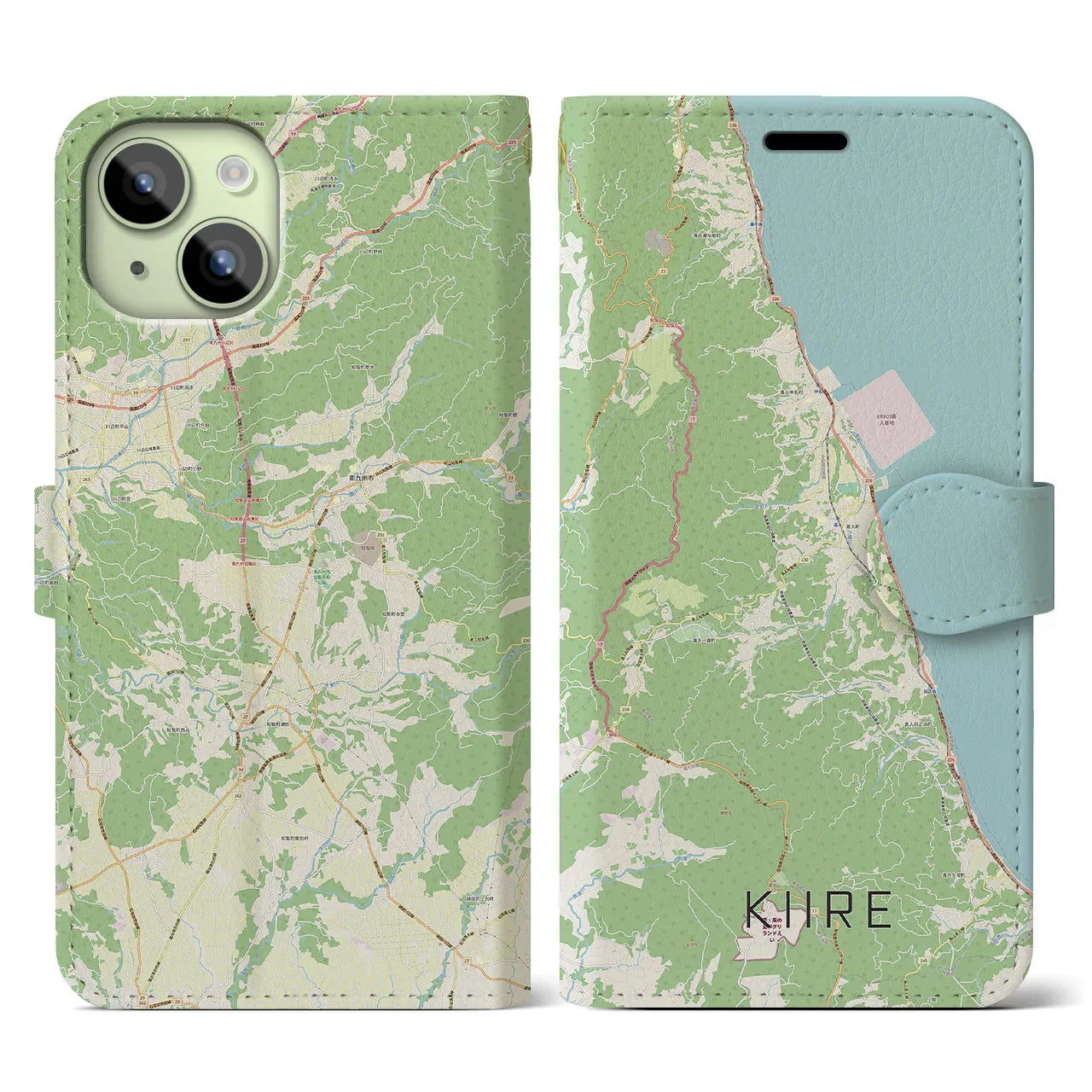 【喜入（鹿児島県）】地図柄iPhoneケース（手帳タイプ）ナチュラル・iPhone 15 用