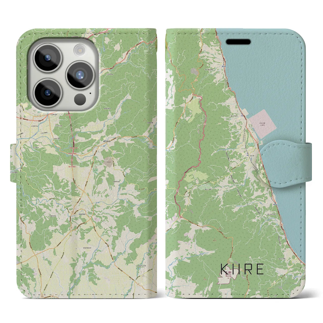 【喜入（鹿児島県）】地図柄iPhoneケース（手帳タイプ）ナチュラル・iPhone 15 Pro 用