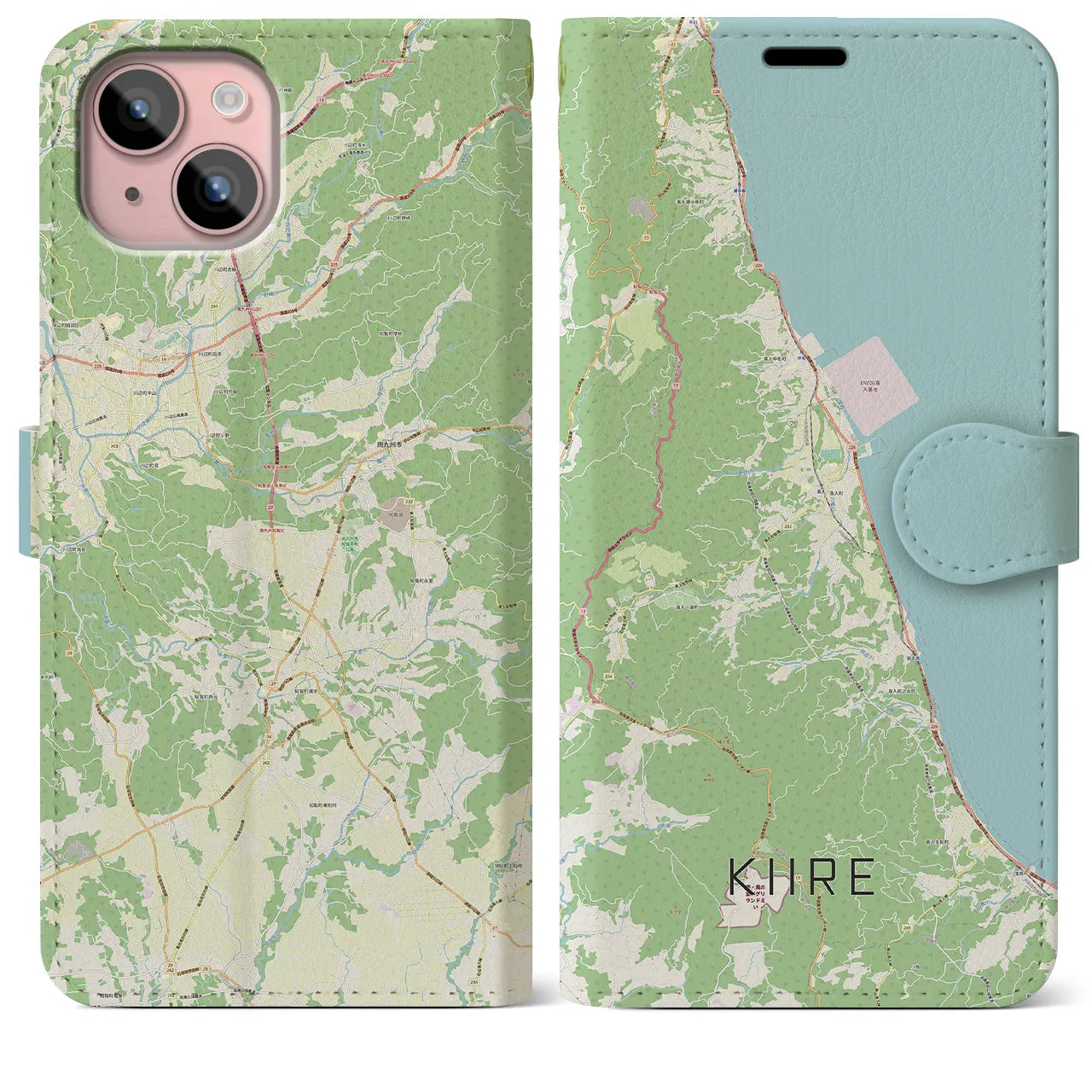 【喜入（鹿児島県）】地図柄iPhoneケース（手帳タイプ）ナチュラル・iPhone 15 Plus 用