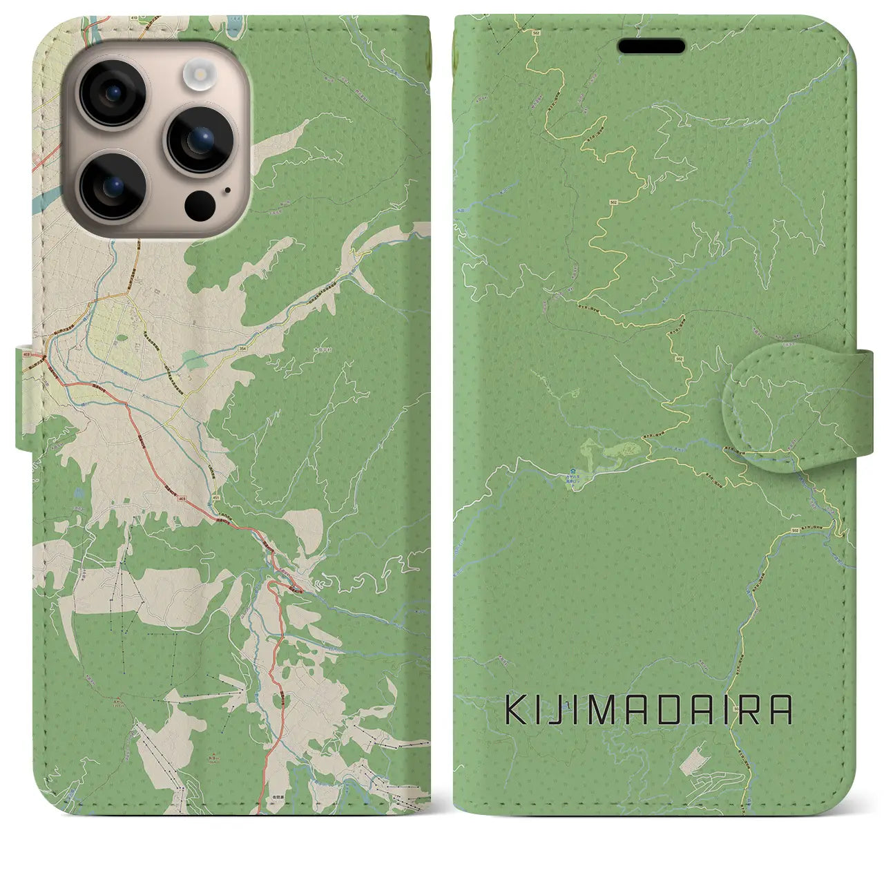 【木島平（長野県）】地図柄iPhoneケース（手帳タイプ）ナチュラル・iPhone 16 Plus 用