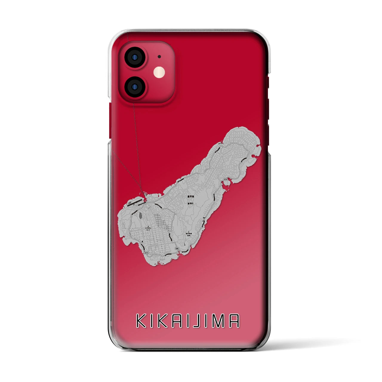 【喜界島（鹿児島県）】地図柄iPhoneケース（クリアタイプ）モノトーン・iPhone 11 用