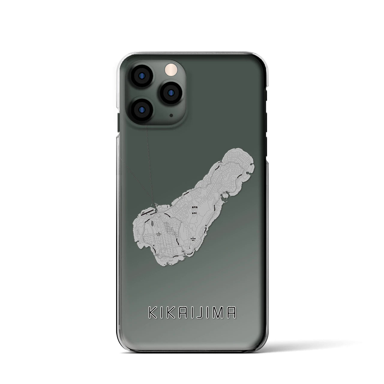 【喜界島（鹿児島県）】地図柄iPhoneケース（クリアタイプ）モノトーン・iPhone 11 Pro 用