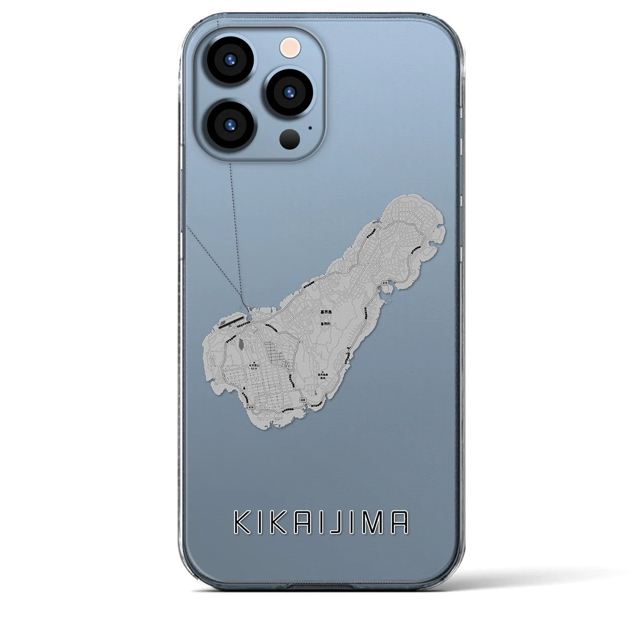 【喜界島（鹿児島県）】地図柄iPhoneケース（クリアタイプ）モノトーン・iPhone 13 Pro Max 用