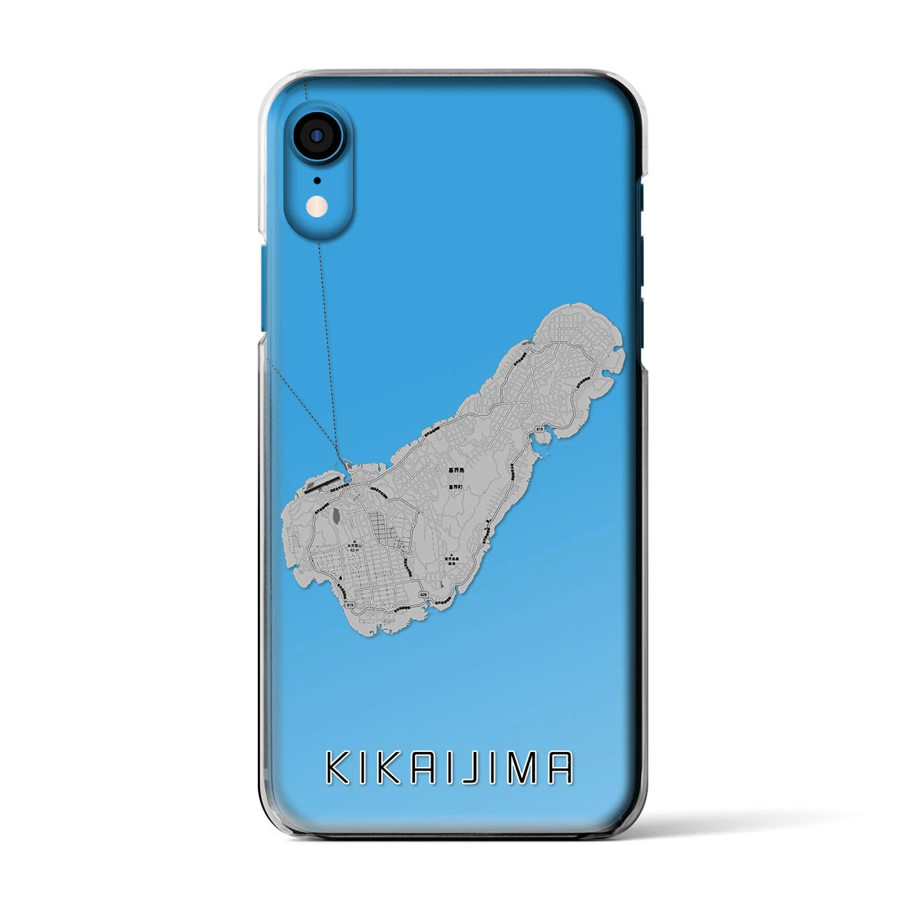 【喜界島（鹿児島県）】地図柄iPhoneケース（クリアタイプ）モノトーン・iPhone XR 用