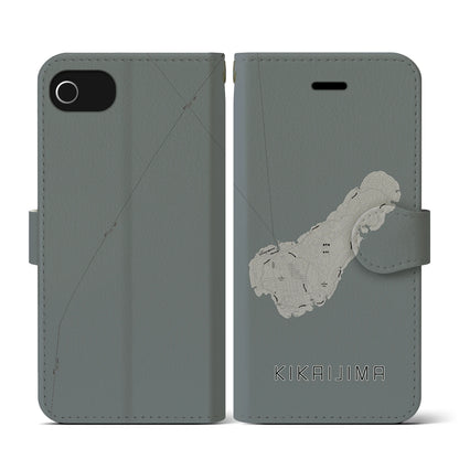 【喜界島（鹿児島県）】地図柄iPhoneケース（手帳タイプ）モノトーン・iPhone SE（第3 / 第2世代） / 8 / 7 / 6s / 6 用