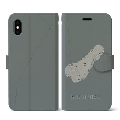【喜界島（鹿児島県）】地図柄iPhoneケース（手帳タイプ）モノトーン・iPhone XS / X 用