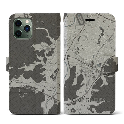 【企救丘（福岡県）】地図柄iPhoneケース（手帳タイプ）モノトーン・iPhone 11 Pro 用