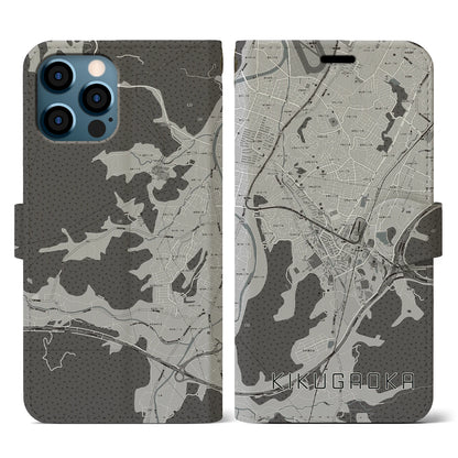 【企救丘（福岡県）】地図柄iPhoneケース（手帳タイプ）モノトーン・iPhone 12 / 12 Pro 用