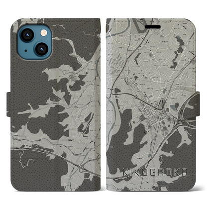 【企救丘（福岡県）】地図柄iPhoneケース（手帳タイプ）モノトーン・iPhone 13 用
