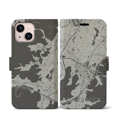 【企救丘（福岡県）】地図柄iPhoneケース（手帳タイプ）モノトーン・iPhone 13 mini 用