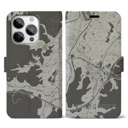 【企救丘（福岡県）】地図柄iPhoneケース（手帳タイプ）モノトーン・iPhone 14 Pro 用