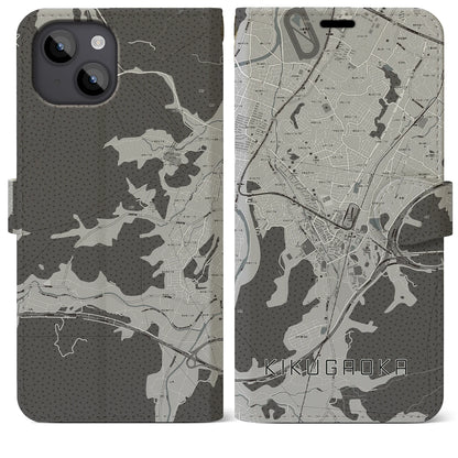 【企救丘（福岡県）】地図柄iPhoneケース（手帳タイプ）モノトーン・iPhone 14 Plus 用