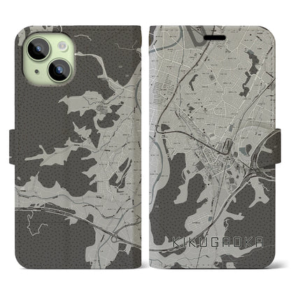 【企救丘（福岡県）】地図柄iPhoneケース（手帳タイプ）モノトーン・iPhone 15 用