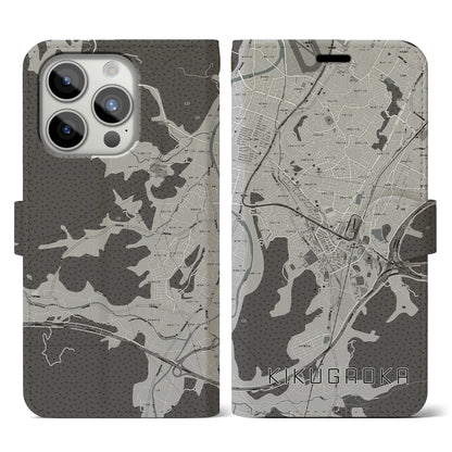 【企救丘（福岡県）】地図柄iPhoneケース（手帳タイプ）モノトーン・iPhone 15 Pro 用