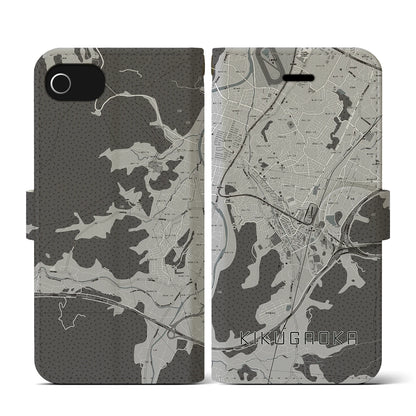 【企救丘（福岡県）】地図柄iPhoneケース（手帳タイプ）モノトーン・iPhone SE（第3 / 第2世代） / 8 / 7 / 6s / 6 用