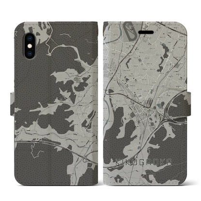 【企救丘（福岡県）】地図柄iPhoneケース（手帳タイプ）モノトーン・iPhone XS / X 用