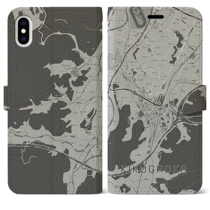 【企救丘（福岡県）】地図柄iPhoneケース（手帳タイプ）モノトーン・iPhone XS Max 用