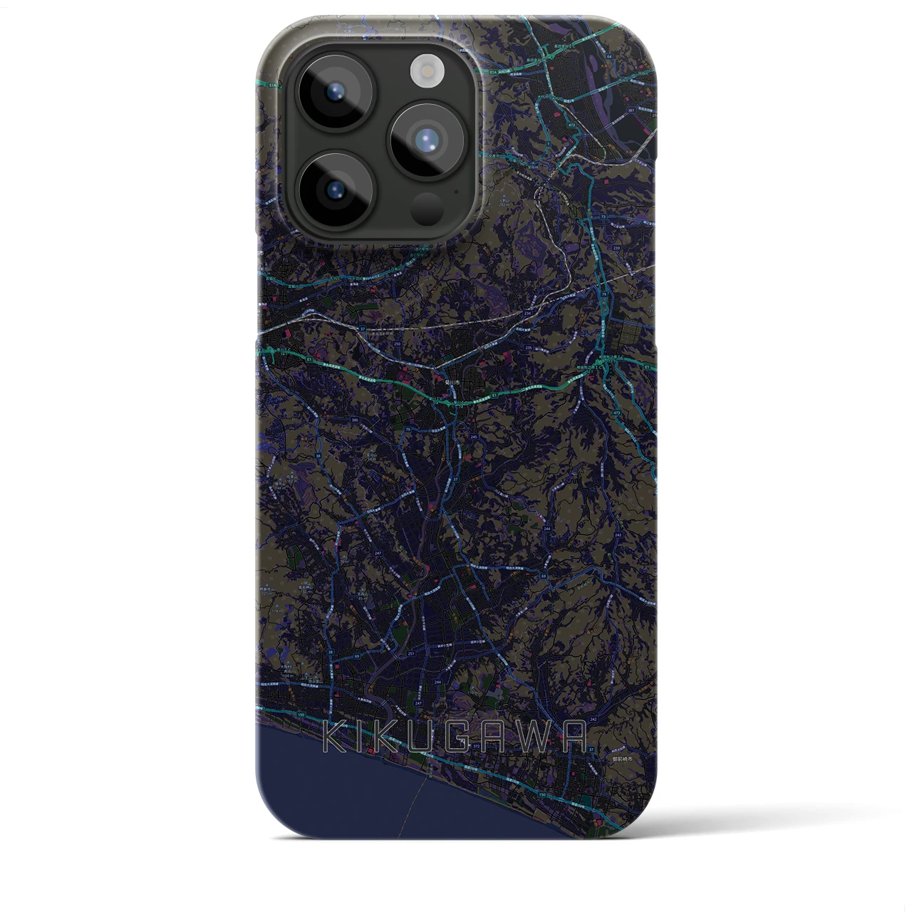 【菊川（静岡県）】地図柄iPhoneケース（バックカバータイプ）ブラック・iPhone 15 Pro Max 用