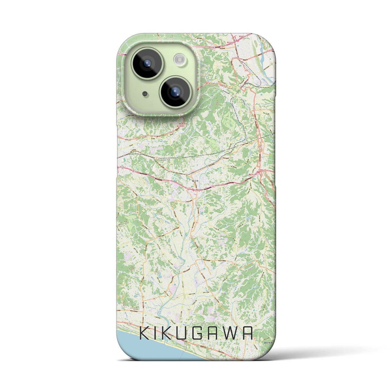 【菊川（静岡県）】地図柄iPhoneケース（バックカバータイプ）ナチュラル・iPhone 15 用