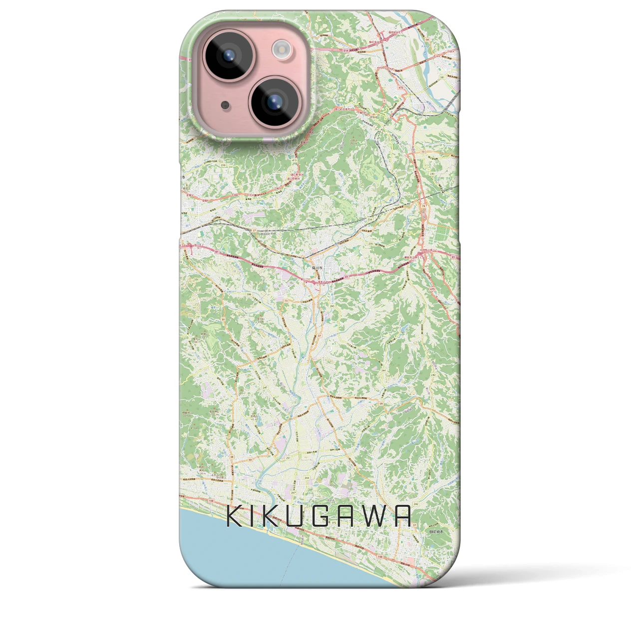 【菊川（静岡県）】地図柄iPhoneケース（バックカバータイプ）ナチュラル・iPhone 15 Plus 用