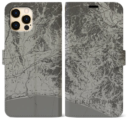 【菊川（静岡県）】地図柄iPhoneケース（手帳タイプ）モノトーン・iPhone 12 Pro Max 用