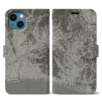 【菊川（静岡県）】地図柄iPhoneケース（手帳タイプ）モノトーン・iPhone 13 用