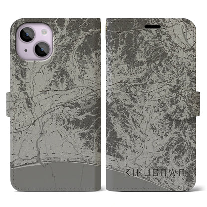 【菊川（静岡県）】地図柄iPhoneケース（手帳タイプ）モノトーン・iPhone 14 用